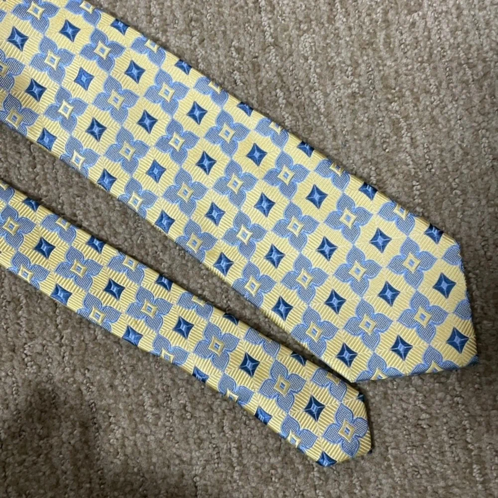 Paul Fredrick Silk Tie Mens OS Gold‎ Blue Classic Wedding Geometric 60x3.25